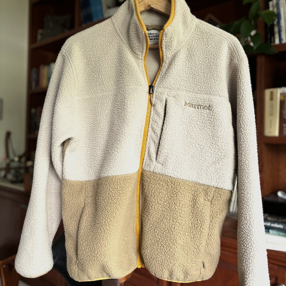 Marmot Sherpa Fleece Jacket Size Small – Cream/Tan Colorblock